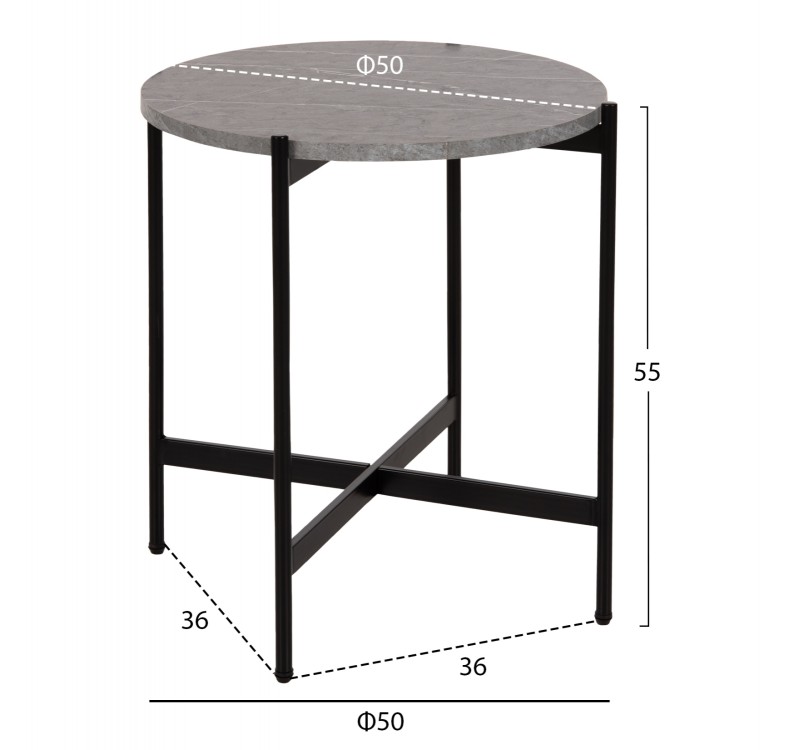 ΣΕΤ 2ΤΜΧ ΤΡΑΠΕΖΙΑ ΣΑΛΟΝΙΟΥ RONDA HM21089.01 MDF ΓΚΡΙ ΜΑΡΜΑΡΟ Φ80εκ & Φ50εκ