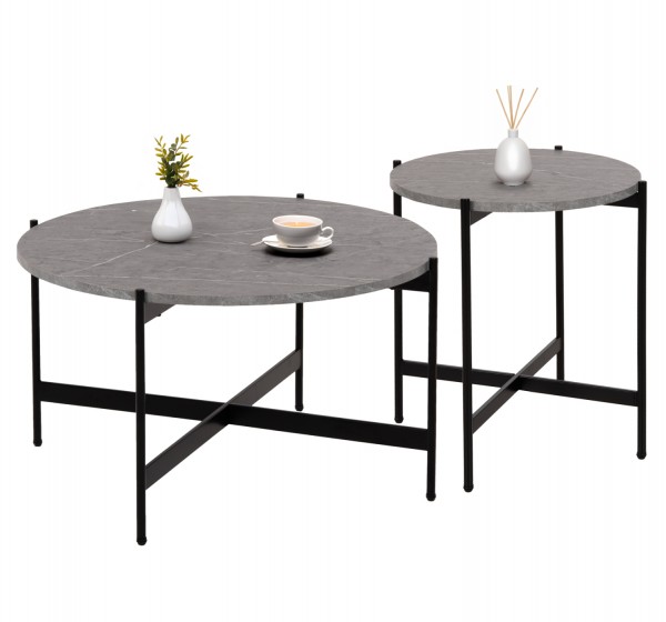 ΣΕΤ 2ΤΜΧ ΤΡΑΠΕΖΙΑ ΣΑΛΟΝΙΟΥ RONDA HM21089.01 MDF ΓΚΡΙ ΜΑΡΜΑΡΟ Φ80εκ & Φ50εκ