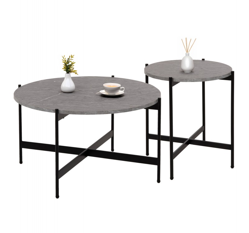 ΣΕΤ 2ΤΜΧ ΤΡΑΠΕΖΙΑ ΣΑΛΟΝΙΟΥ RONDA HM21089.01 MDF ΓΚΡΙ ΜΑΡΜΑΡΟ Φ80εκ & Φ50εκ