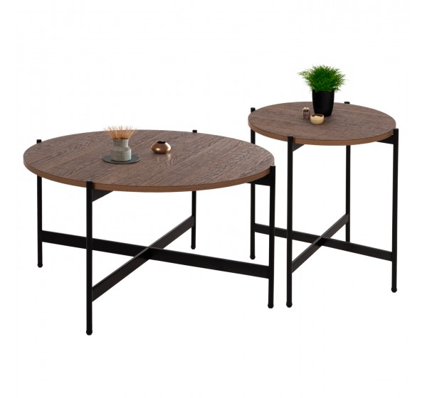 ΣΕΤ 2ΤΜΧ ΤΡΑΠΕΖΙΑ ΣΑΛΟΝΙΟΥ RONDA HM21089.03 MDF ΣΕ ΚΑΡΥΔΙ ΧΡΩΜΑ Φ80εκ & Φ50εκ