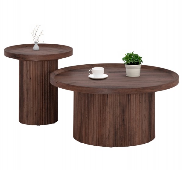 ΣΕΤ 2ΤΜΧ ΤΡΑΠΕΖΙΑ ΣΑΛΟΝΙΟΥ MARGON HM21084 MDF ΣΚΟΥΡΟ ΚΑΦΕ Φ80εκ & Φ45εκ