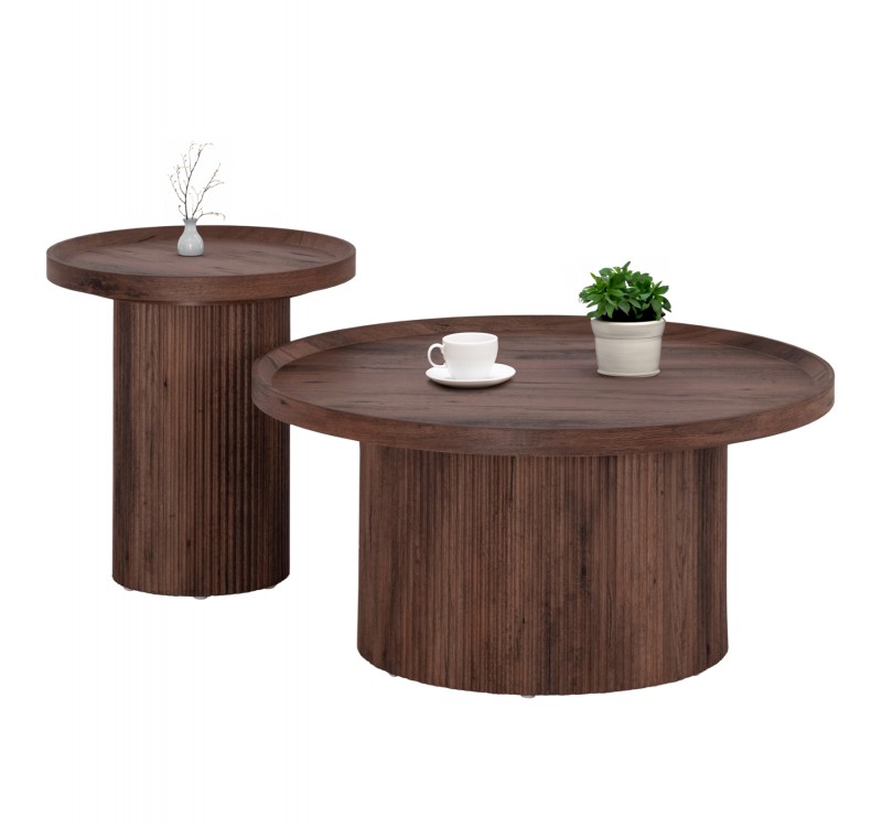 ΣΕΤ 2ΤΜΧ ΤΡΑΠΕΖΙΑ ΣΑΛΟΝΙΟΥ MARGON HM21084 MDF ΣΚΟΥΡΟ ΚΑΦΕ Φ80εκ & Φ45εκ