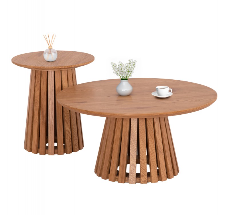 ΣΕΤ 2ΤΜΧ ΤΡΑΠΕΖΙΑ ΣΑΛΟΝΙΟΥ TALBERT HM21083 MDF ΦΥΣΙΚΟ ΞΥΛΟΥ Φ80εκ & Φ45εκ