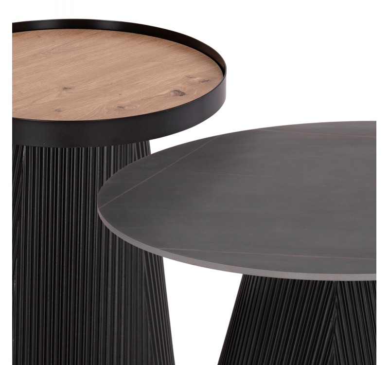 ΣΕΤ 2ΤΜΧ ΤΡΑΠΕΖΙΑ ΣΑΛΟΝΙΟΥ DUNCAN HM21081 MDF ΚΑΙ ΚΕΡΑΜΙΚΟ TOP Φ80εκ & Φ45εκ