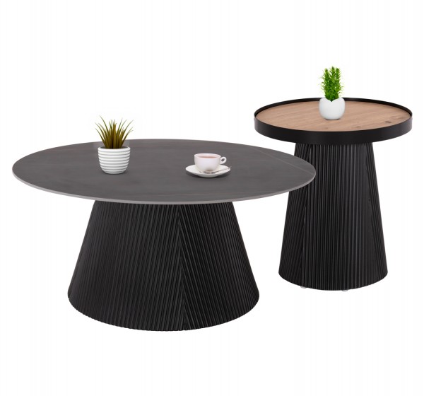 ΣΕΤ 2ΤΜΧ ΤΡΑΠΕΖΙΑ ΣΑΛΟΝΙΟΥ DUNCAN HM21081 MDF ΚΑΙ ΚΕΡΑΜΙΚΟ TOP Φ80εκ & Φ45εκ