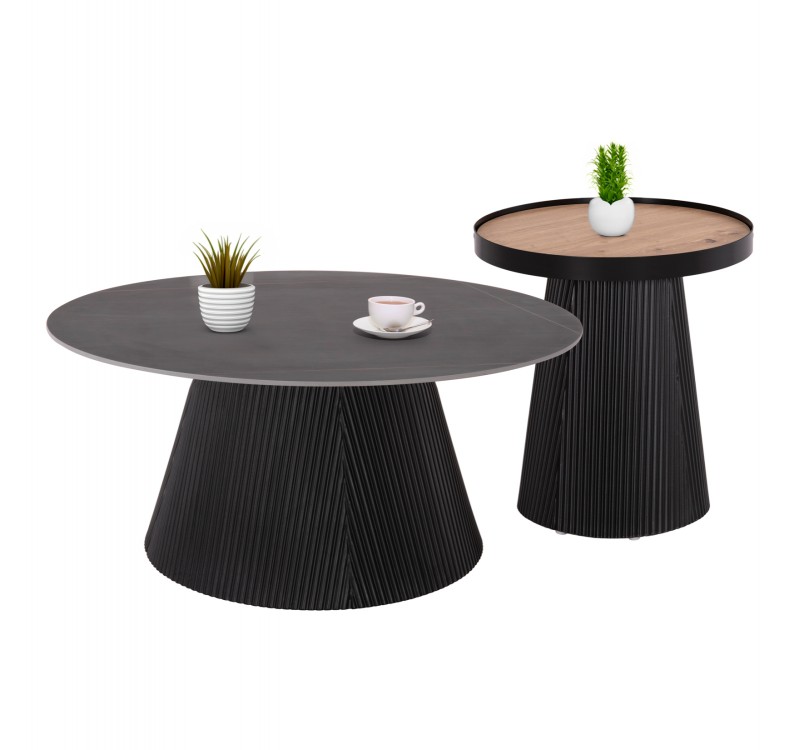 ΣΕΤ 2ΤΜΧ ΤΡΑΠΕΖΙΑ ΣΑΛΟΝΙΟΥ DUNCAN HM21081 MDF ΚΑΙ ΚΕΡΑΜΙΚΟ TOP Φ80εκ & Φ45εκ