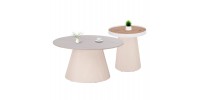 ΣΕΤ 2ΤΜΧ ΤΡΑΠΕΖΙΑ ΣΑΛΟΝΙΟΥ DUNCAN HM21082 MDF ΚΡΕΜ ΚΑΙ ΚΕΡΑΜΙΚΟ TOP Φ80εκ & Φ45εκ