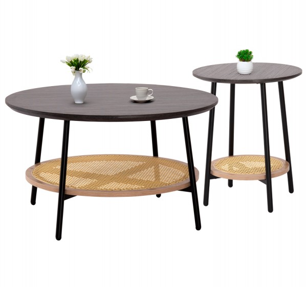 ΣΕΤ 2ΤΜΧ ΤΡΑΠΕΖΙΑ ΣΑΛΟΝΙΟΥ SEWELL HM21087 MDF-ΜΕΤΑΛΛΟ-ΣΥΝΘΕΤΙΚΟ RATTAN Φ80εκ & Φ45εκ