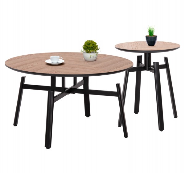 ΣΕΤ 2ΤΜΧ ΤΡΑΠΕΖΙΑ ΣΑΛΟΝΙΟΥ NORTON HM21088 MDF-ΜΕΤΑΛΛΟ Φ80εκ & Φ45εκ