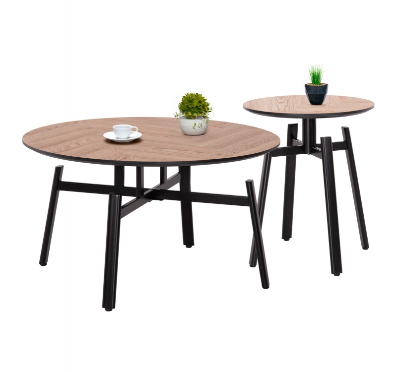 ΣΕΤ 2ΤΜΧ ΤΡΑΠΕΖΙΑ ΣΑΛΟΝΙΟΥ NORTON HM21088 MDF-ΜΕΤΑΛΛΟ Φ80εκ & Φ45εκ