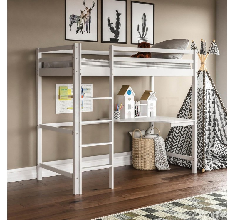 ΠΑΙΔΙΚΟ ΚΡΕΒΑΤΙ ΚΟΥΚΕΤΑ ΜΕ ΓΡΑΦΕΙΟ AKRON HM702.03 ΞΥΛΟ ΠΕΥΚΟΥ ΛΕΥΚΟ-ΣΤΡΩΜΑ 90x190εκ