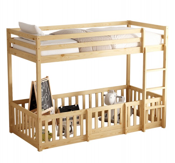 ΠΑΙΔΙΚΗ ΚΟΥΚΕΤΑ τ.MONTESSORI ΜΕ ΠΑΡΚΑΚΙ PLAYKID HM703.01 ΞΥΛΟ ΠΕΥΚΟΥ ΦΥΣΙΚΟ ΓΙΑ 190x90εκ