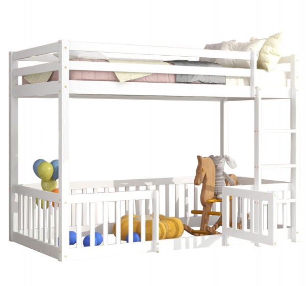 ΠΑΙΔΙΚΗ ΚΟΥΚΕΤΑ τ.MONTESSORI ΜΕ ΠΑΡΚΑΚΙ PLAYKID HM703.03 ΞΥΛΟ ΠΕΥΚΟΥ ΛΕΥΚΟ ΓΙΑ 190x90εκ