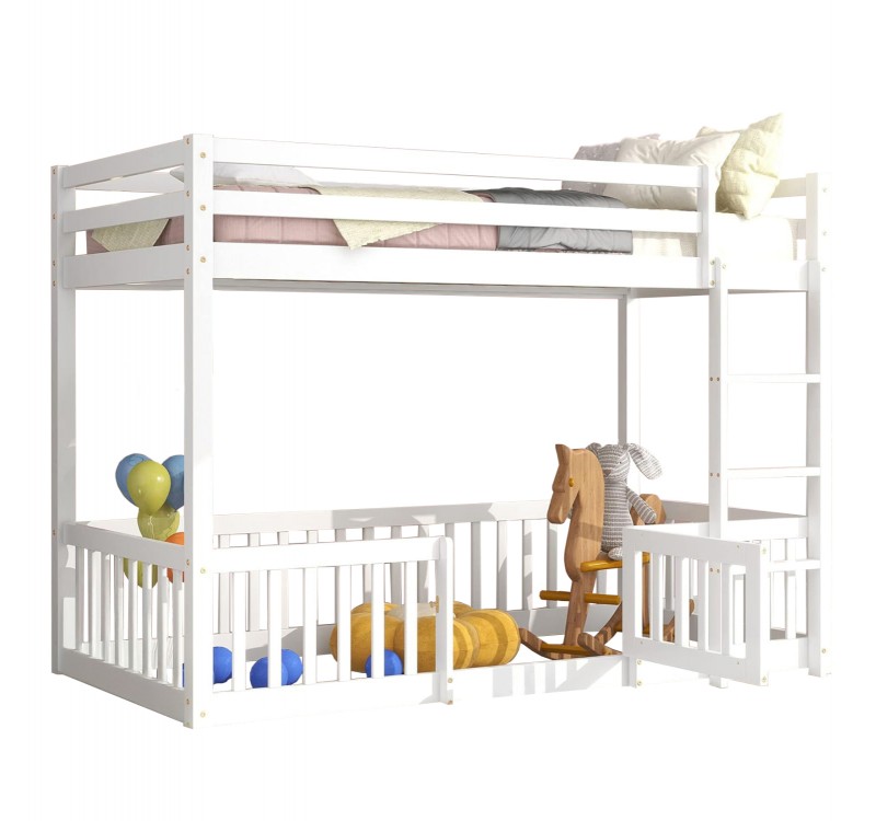 ΠΑΙΔΙΚΗ ΚΟΥΚΕΤΑ τ.MONTESSORI ΜΕ ΠΑΡΚΑΚΙ PLAYKID HM703.03 ΞΥΛΟ ΠΕΥΚΟΥ ΛΕΥΚΟ ΓΙΑ 190x90εκ
