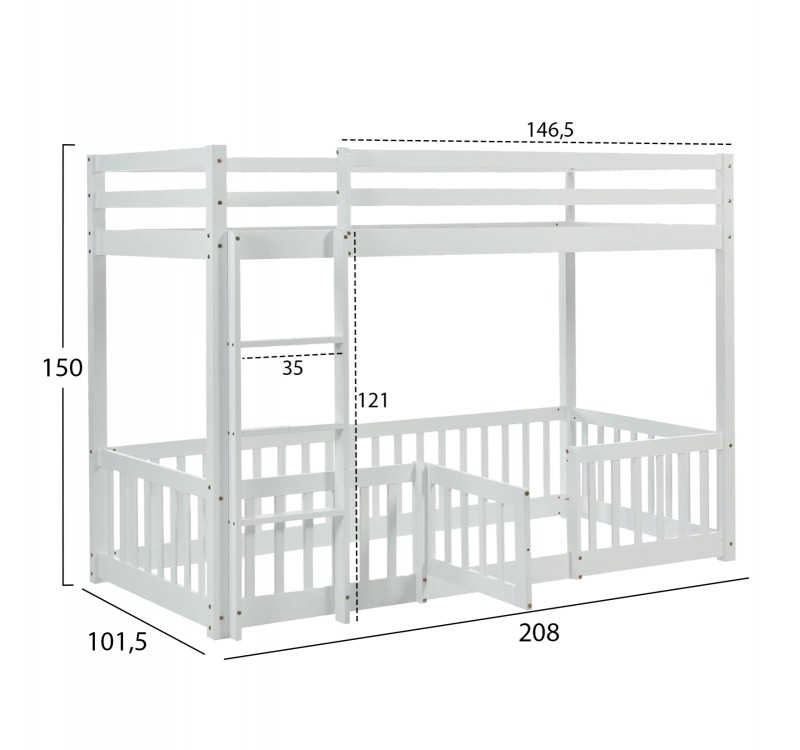 ΠΑΙΔΙΚΗ ΚΟΥΚΕΤΑ τ.MONTESSORI ΜΕ ΠΑΡΚΑΚΙ PLAYKID HM703.03 ΞΥΛΟ ΠΕΥΚΟΥ ΛΕΥΚΟ ΓΙΑ 190x90εκ