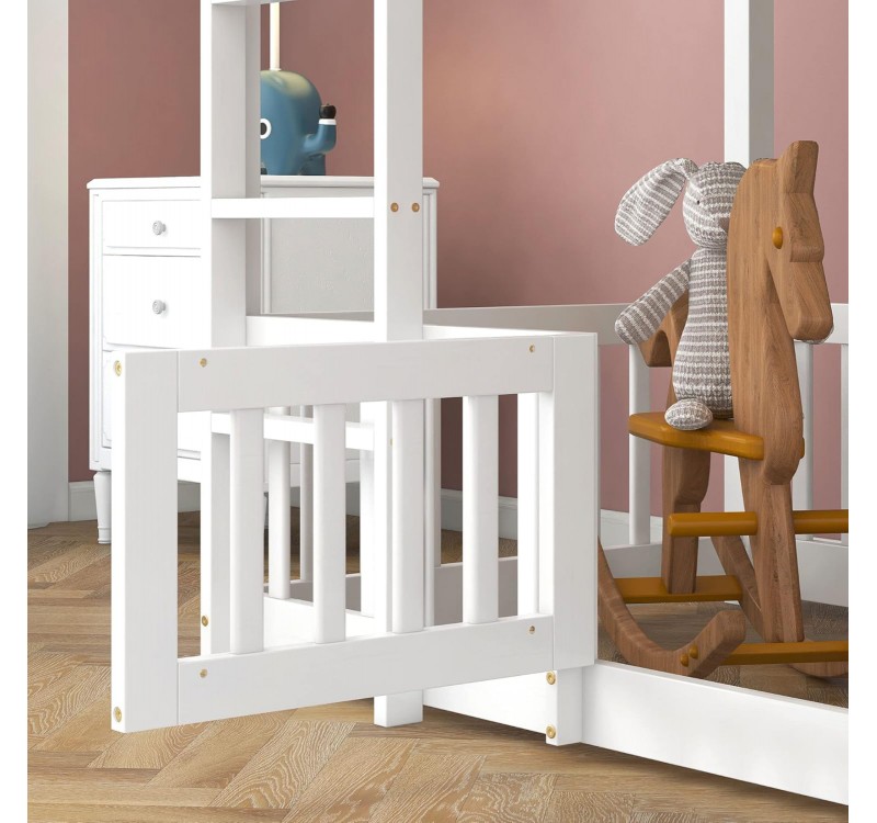 ΠΑΙΔΙΚΗ ΚΟΥΚΕΤΑ τ.MONTESSORI ΜΕ ΠΑΡΚΑΚΙ PLAYKID HM703.03 ΞΥΛΟ ΠΕΥΚΟΥ ΛΕΥΚΟ ΓΙΑ 190x90εκ