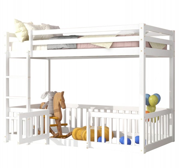 ΠΑΙΔΙΚΗ ΚΟΥΚΕΤΑ τ.MONTESSORI ΜΕ ΠΑΡΚΑΚΙ PLAYKID HM703.03 ΞΥΛΟ ΠΕΥΚΟΥ ΛΕΥΚΟ ΓΙΑ 190x90εκ