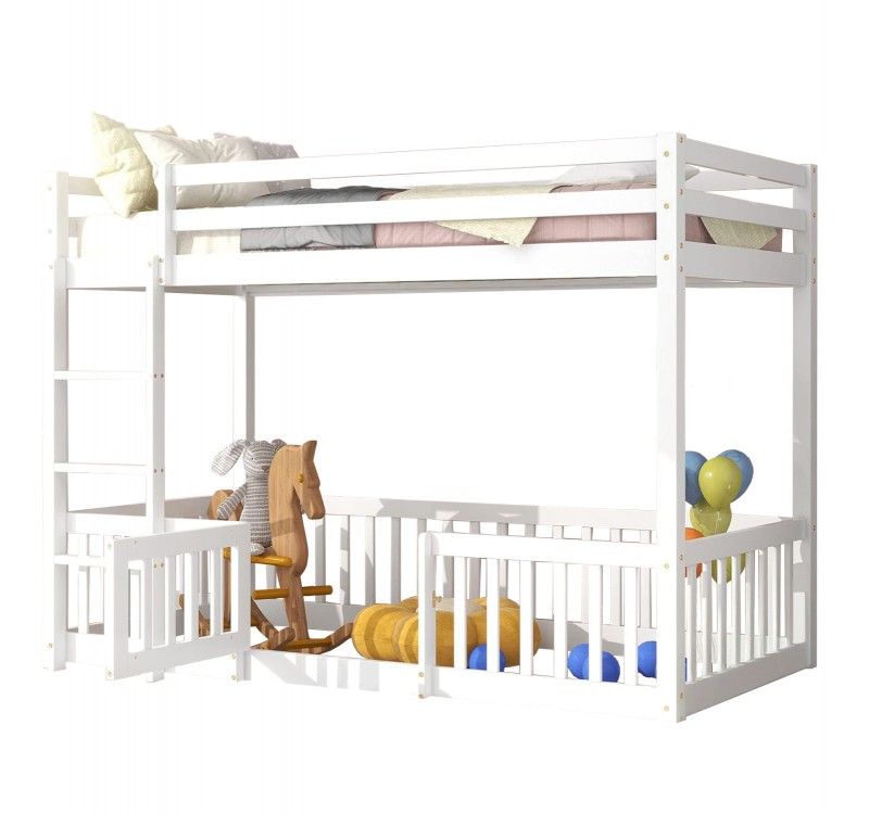 ΠΑΙΔΙΚΗ ΚΟΥΚΕΤΑ τ.MONTESSORI ΜΕ ΠΑΡΚΑΚΙ PLAYKID HM703.03 ΞΥΛΟ ΠΕΥΚΟΥ ΛΕΥΚΟ ΓΙΑ 190x90εκ