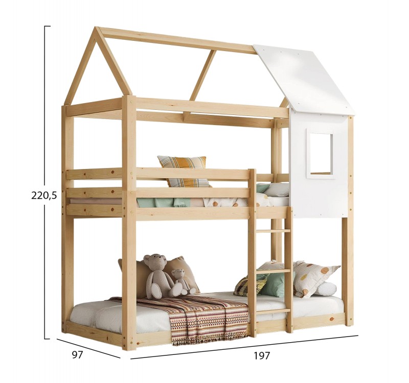 ΠΑΙΔΙΚΗ ΚΟΥΚΕΤΑ ΣΠΙΤΑΚΙ τ.MONTESSORI HOOD HM705.01 ΞΥΛΟ ΠΕΥΚΟΥ ΣΕ ΦΥΣΙΚΟ-ΣΤΡΩΜΑΤΑ 190x90εκ