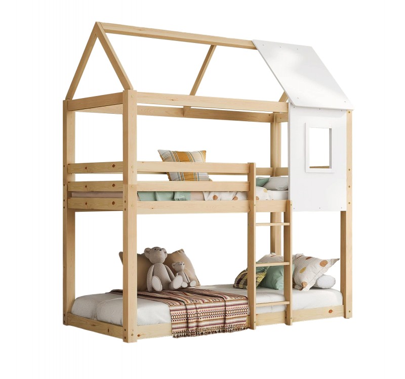 ΠΑΙΔΙΚΗ ΚΟΥΚΕΤΑ ΣΠΙΤΑΚΙ τ.MONTESSORI HOOD HM705.01 ΞΥΛΟ ΠΕΥΚΟΥ ΣΕ ΦΥΣΙΚΟ-ΣΤΡΩΜΑΤΑ 190x90εκ