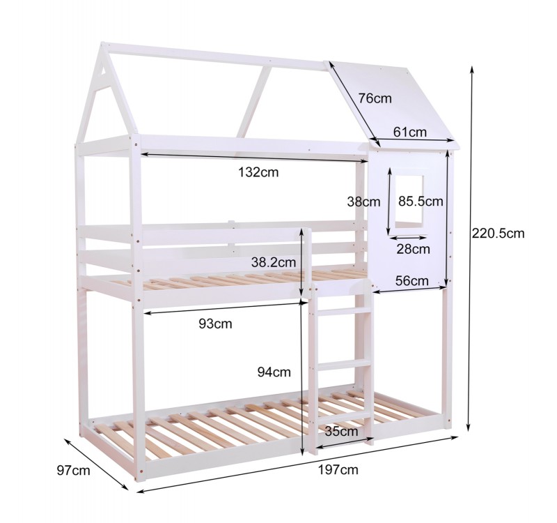 ΠΑΙΔΙΚΗ ΚΟΥΚΕΤΑ ΣΠΙΤΑΚΙ  τ.MONTESSORI HOOD HM705.03 ΞΥΛΟ ΠΕΥΚΟΥ ΣΕ ΛΕΥΚΟ-ΣΤΡΩΜΑΤΑ 190x90εκ