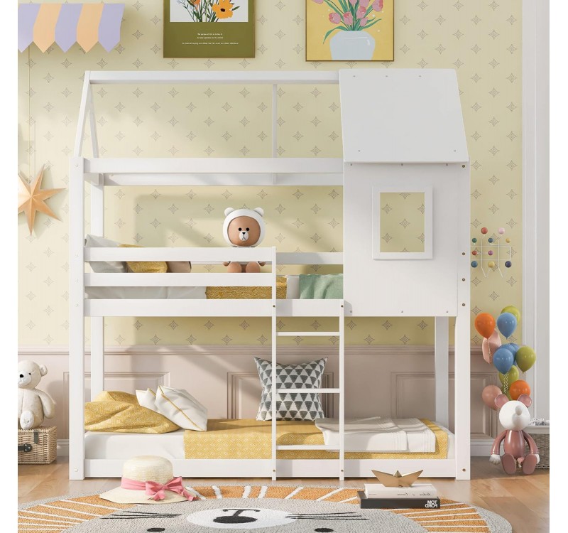 ΠΑΙΔΙΚΗ ΚΟΥΚΕΤΑ ΣΠΙΤΑΚΙ  τ.MONTESSORI HOOD HM705.03 ΞΥΛΟ ΠΕΥΚΟΥ ΣΕ ΛΕΥΚΟ-ΣΤΡΩΜΑΤΑ 190x90εκ