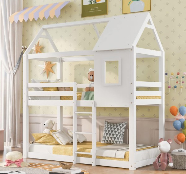 ΠΑΙΔΙΚΗ ΚΟΥΚΕΤΑ ΣΠΙΤΑΚΙ  τ.MONTESSORI HOOD HM705.03 ΞΥΛΟ ΠΕΥΚΟΥ ΣΕ ΛΕΥΚΟ-ΣΤΡΩΜΑΤΑ 190x90εκ