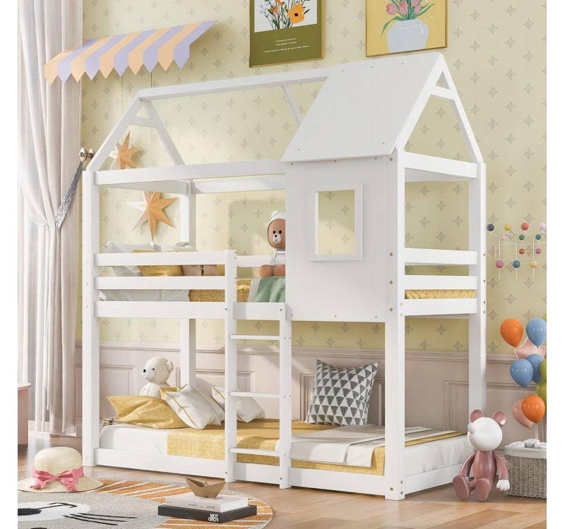 ΠΑΙΔΙΚΗ ΚΟΥΚΕΤΑ ΣΠΙΤΑΚΙ  τ.MONTESSORI HOOD HM705.03 ΞΥΛΟ ΠΕΥΚΟΥ ΣΕ ΛΕΥΚΟ-ΣΤΡΩΜΑΤΑ 190x90εκ