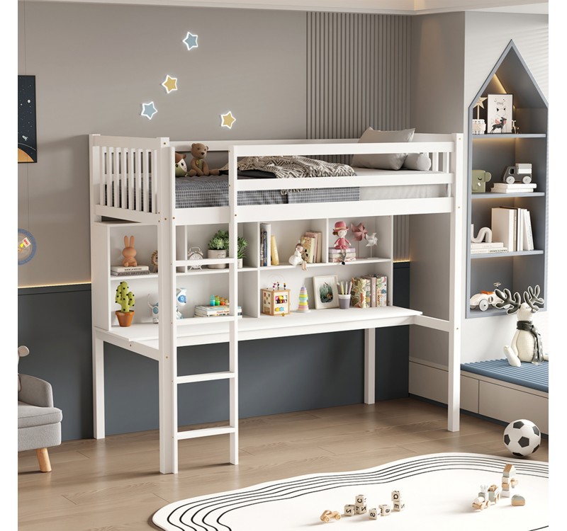 ΠΑΙΔΙΚH KOYKETA τ.MONTESSORI ΜΕ ΓΡΑΦΕΙΟ & ΒΙΒΛΙΟΘΗΚΗ LIBRO HM708.03 ΞΥΛΟ ΠΕΥΚΟΥ ΛΕΥΚΟ- 90x190εκ