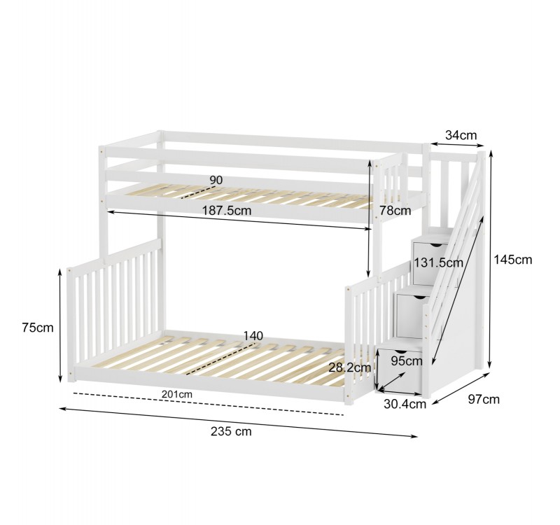 ΠΑΙΔΙΚH ΚΟΥΚΕΤΑ τ.MONTESSORI BEAMER HM711.03 ΞΥΛΟ ΠΕΥΚΟΥ ΣΕ ΛΕΥΚΟ-ΣΤΡΩΜΑΤΑ 90-140x190εκ