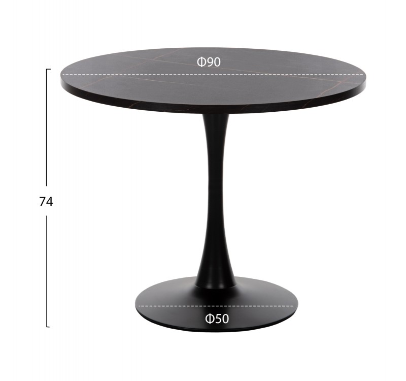 ΤΡΑΠΕΖΙ ΤΡΑΠΕΖΑΡΙΑΣ ROLLO HM9421.12 ΣΤΡΟΓΓΥΛΟ BLACK MARBLE Φ90x74Υεκ.