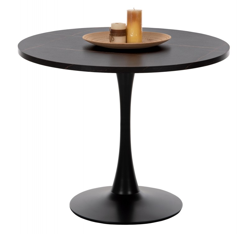 ΤΡΑΠΕΖΙ ΤΡΑΠΕΖΑΡΙΑΣ ROLLO HM9421.12 ΣΤΡΟΓΓΥΛΟ BLACK MARBLE Φ90x74Υεκ.