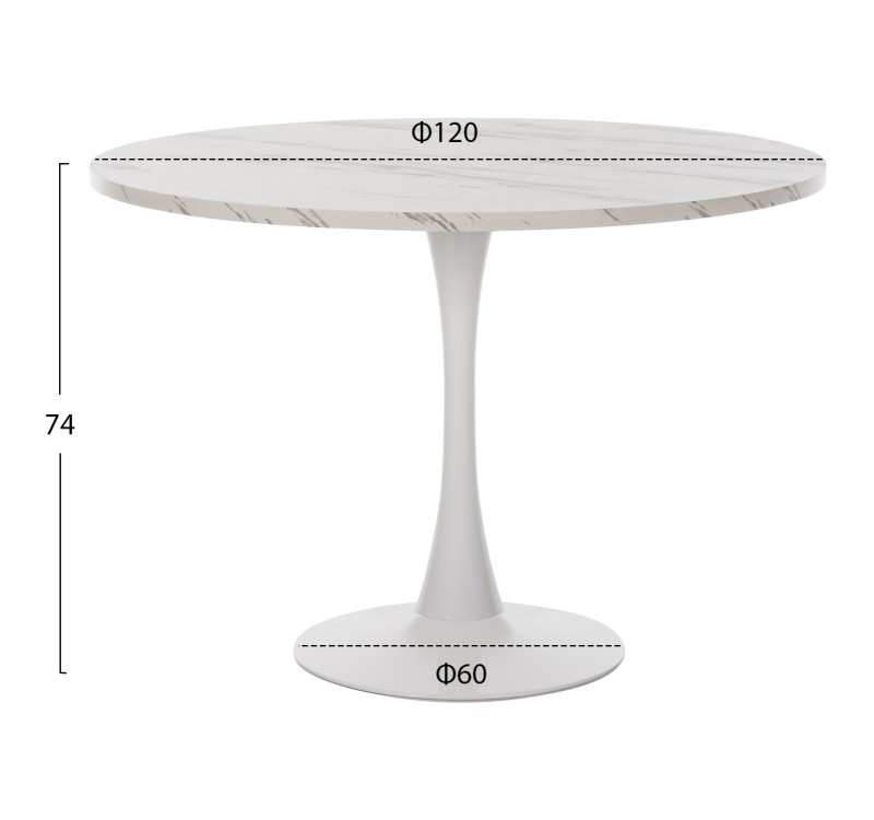 ΤΡΑΠΕΖΙ ΤΡΑΠΕΖΑΡΙΑΣ ROLLO HM9422.11 ΣΤΡΟΓΓΥΛΟ WHITE MARBLE Φ120x74Yεκ.