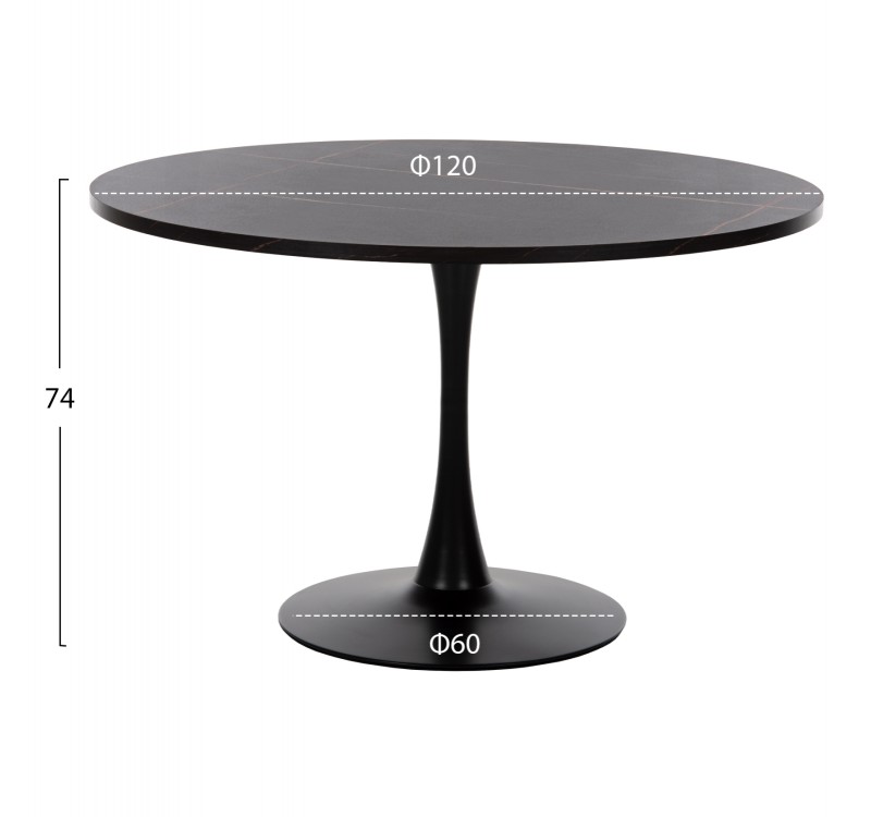 ΤΡΑΠΕΖΙ ΤΡΑΠΕΖΑΡΙΑΣ ROLLO HM9422.12 ΣΤΡΟΓΓΥΛΟ BLACK MARBLE Φ120x74Yεκ.