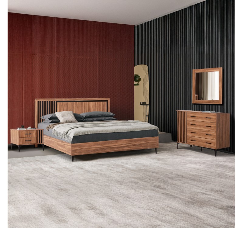 ΣΕΤ ΚΡΕΒΑΤΟΚΑΜΑΡΑΣ 4ΤΜΧ HARRY HM21115 ΜΕΛΑΜΙΝΗ ΣΕ ΦΥΣΙΚΟ ΞΥΛΟΥ & ΜΑΥΡΟ ΧΡΩΜΑ