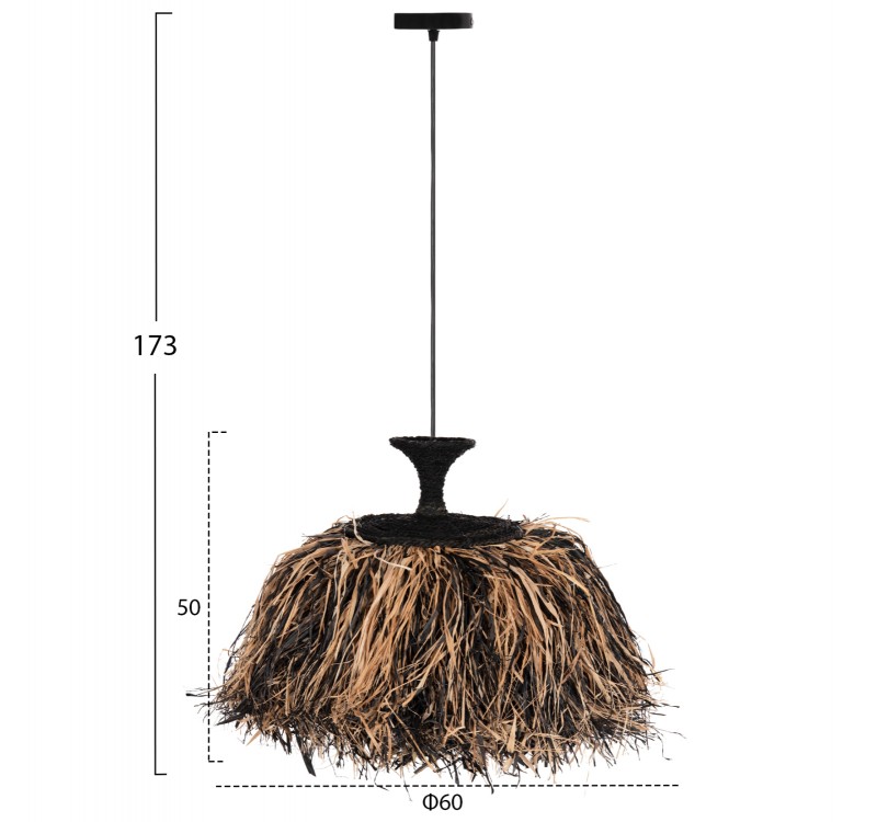 ΦΩΤΙΣΤΙΚΟ ΟΡΟΦΗΣ ORDEM HM4716 ΚΑΠΕΛΟ ΙΝΕΣ SISAL & ΜΠΑΝΑΝΑΣ-ΜΑΥΡΟ & ΦΥΣΙΚΟ Φ60x50Υεκ