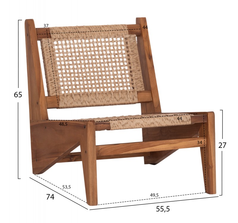 ΚΑΡΕΚΛΑ LOUNGE LUKILLA HM9913 ΞΥΛΟ TEAK ΣΕ ΦΥΣΙΚΟ--ΣΥΝΘ.ΣΧΟΙΝΙ ΜΠΕΖ 55,5x74x65Υεκ.