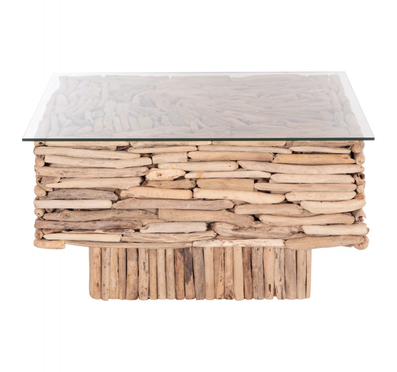 ΤΡΑΠΕΖΙ ΣΑΛΟΝΙΟΥ ΤΕΤΡΑΓΩΝΟ SPARROW HM9960 DRIFTWOOD--ΓΥΑΛΙ 95x95x51,5Υεκ.