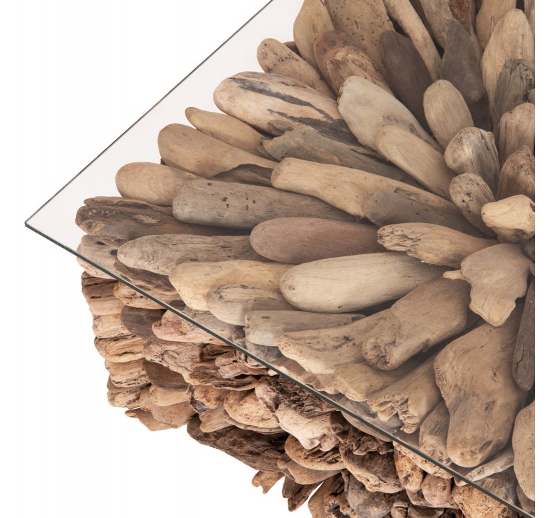 ΤΡΑΠΕΖΙ ΣΑΛΟΝΙΟΥ ΤΕΤΡΑΓΩΝΟ SPARROW HM9961 DRIFTWOOD--ΓΥΑΛΙ 75x75x51Υεκ.