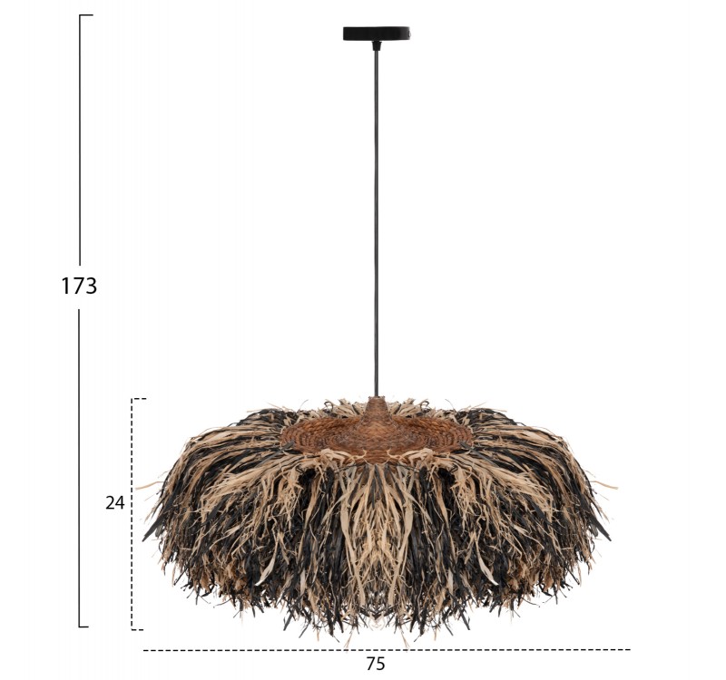 ΦΩΤΙΣΤΙΚΟ ΟΡΟΦΗΣ ORDEM HM4715 ΚΑΠΕΛΟ ΙΝΕΣ SISAL & ΜΠΑΝΑΝΑΣ-ΜΑΥΡΟ & ΦΥΣΙΚΟ Φ75εκ
