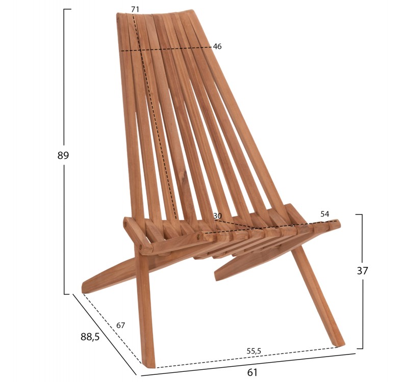 ΠΟΛΥΘΡΟΝΑ LOUNGE ΠΤΥΣΣΟΜΕΝΗ SHIGAO HM18112 ΞΥΛΟ TEAK--ΦΥΣΙΚΟ 61x88.5x89Υεκ.
