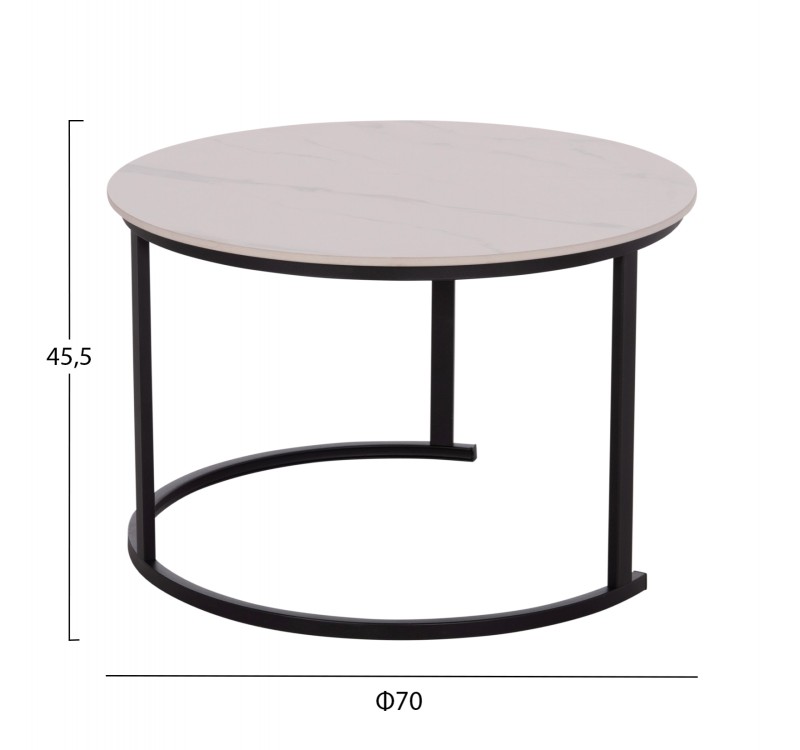 ΤΡΑΠΕΖΙA ΣΑΛΟΝΙΟΥ ΣΕΤ 2ΤΜΧ TALOS ΚΕΡΑΜΙΚΟ TOP ΜΕ ΟΨΗ ΛΕΥΚΟΥ ΜΑΡΜΑΡΟΥ HM18140.01 Φ70+Φ50