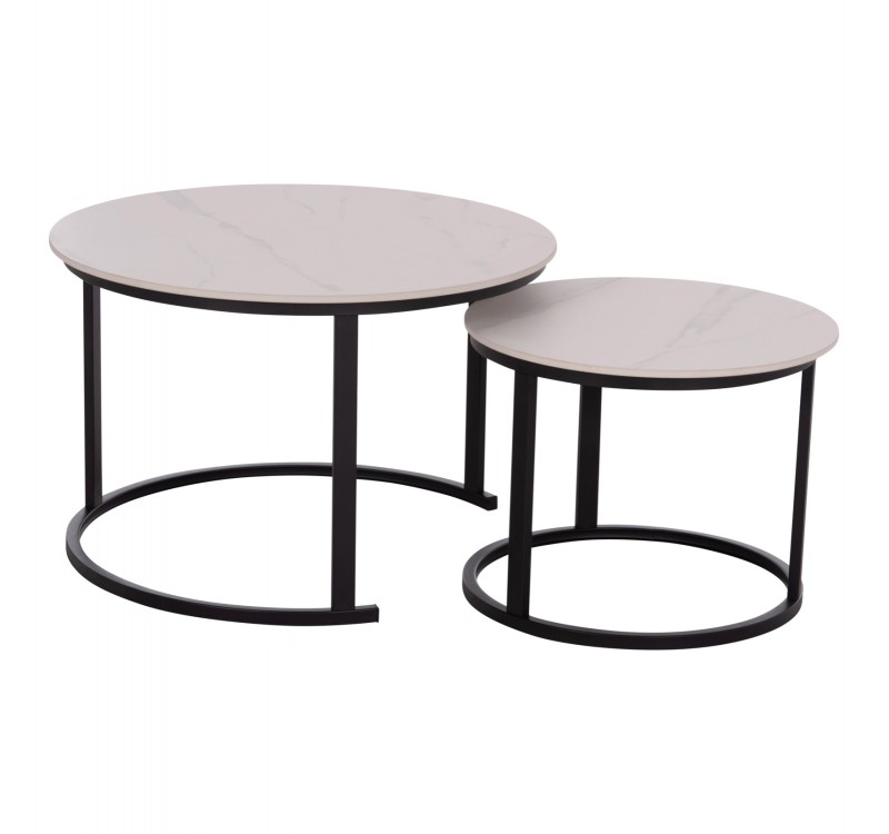 ΤΡΑΠΕΖΙA ΣΑΛΟΝΙΟΥ ΣΕΤ 2ΤΜΧ TALOS ΚΕΡΑΜΙΚΟ TOP ΜΕ ΟΨΗ ΛΕΥΚΟΥ ΜΑΡΜΑΡΟΥ HM18140.01 Φ70+Φ50