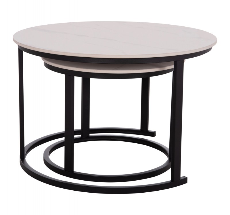 ΤΡΑΠΕΖΙA ΣΑΛΟΝΙΟΥ ΣΕΤ 2ΤΜΧ TALOS ΚΕΡΑΜΙΚΟ TOP ΜΕ ΟΨΗ ΛΕΥΚΟΥ ΜΑΡΜΑΡΟΥ HM18140.01 Φ70+Φ50