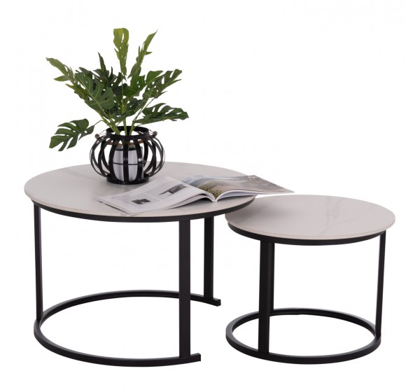 ΤΡΑΠΕΖΙA ΣΑΛΟΝΙΟΥ ΣΕΤ 2ΤΜΧ TALOS ΚΕΡΑΜΙΚΟ TOP ΜΕ ΟΨΗ ΛΕΥΚΟΥ ΜΑΡΜΑΡΟΥ HM18140.01 Φ70+Φ50