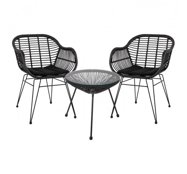 ΣΕΤ ΤΡΑΠΕΖΑΡΙΑΣ 3ΤΜΧ HM11871 ΜΕΤΑΛΛΟ & RATTAN ΣΕ ΜΑΥΡΟ ΧΡΩΜΑ