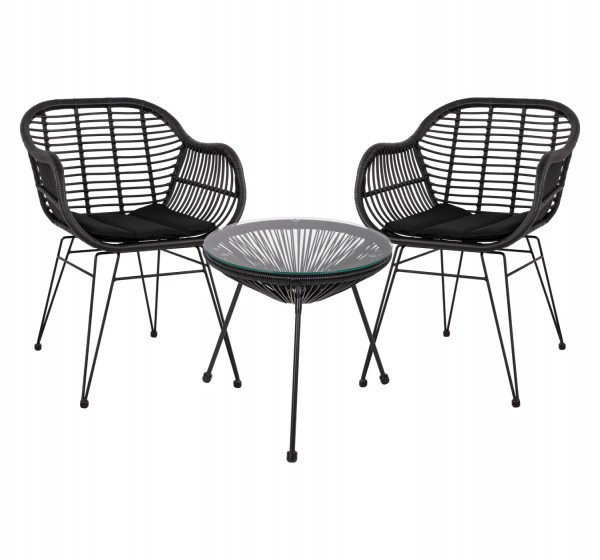 ΣΕΤ ΤΡΑΠΕΖΑΡΙΑΣ 3ΤΜΧ HM11871 ΜΕΤΑΛΛΟ & RATTAN ΣΕ ΜΑΥΡΟ ΧΡΩΜΑ
