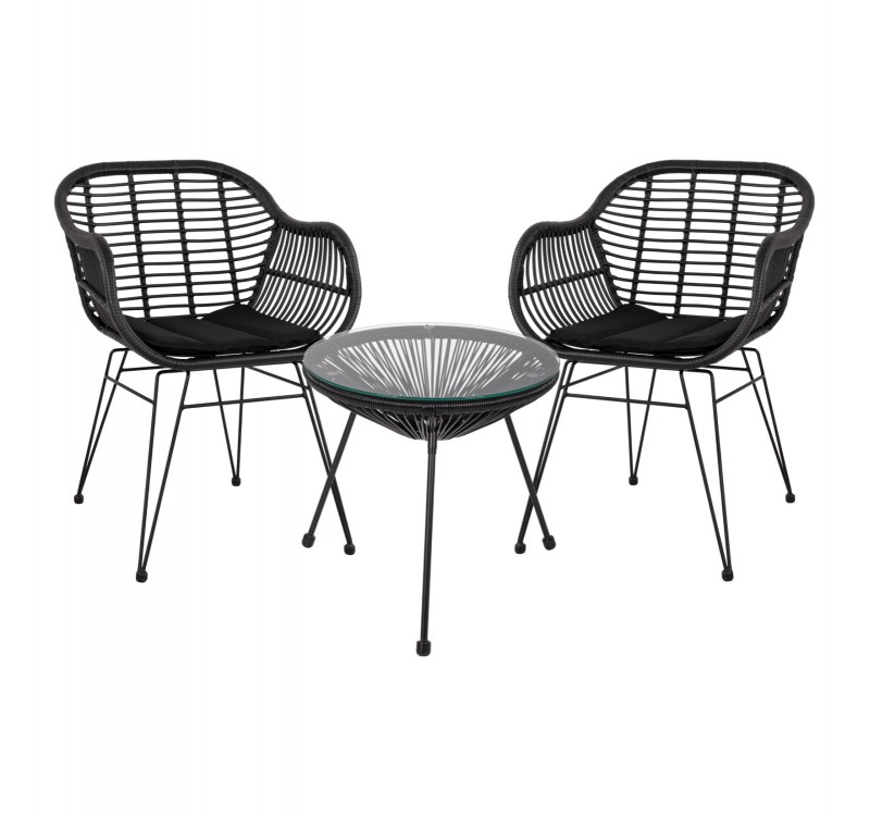 ΣΕΤ ΤΡΑΠΕΖΑΡΙΑΣ 3ΤΜΧ HM11871 ΜΕΤΑΛΛΟ & RATTAN ΣΕ ΜΑΥΡΟ ΧΡΩΜΑ
