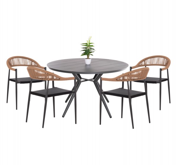 ΣΕΤ ΤΡΑΠΕΖΑΡΙΑΣ ΕΞΩΤ. ΧΩΡΟΥ 5ΤΜΧ BERG HM21134 ΣΚΟΥΡΟ ΓΚΡΙ ΑΛΟΥΜΙΝΙΟ--P.E.RATTAN