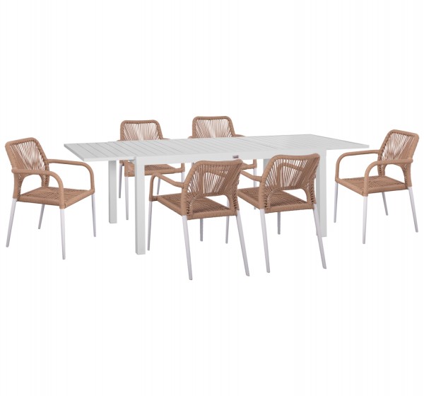 ΣΕΤ ΤΡΑΠΕΖΑΡΙΑΣ ΕΞ.ΧΩΡΟΥ 7ΤΜΧ KRUM HM21131 ΛΕΥΚΟ ΑΛΟΥΜΙΝΙΟ--P.E.RATTAN